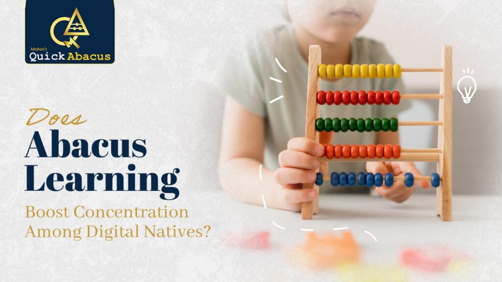Child practicing abacus learning to improve concentration and mental math skills