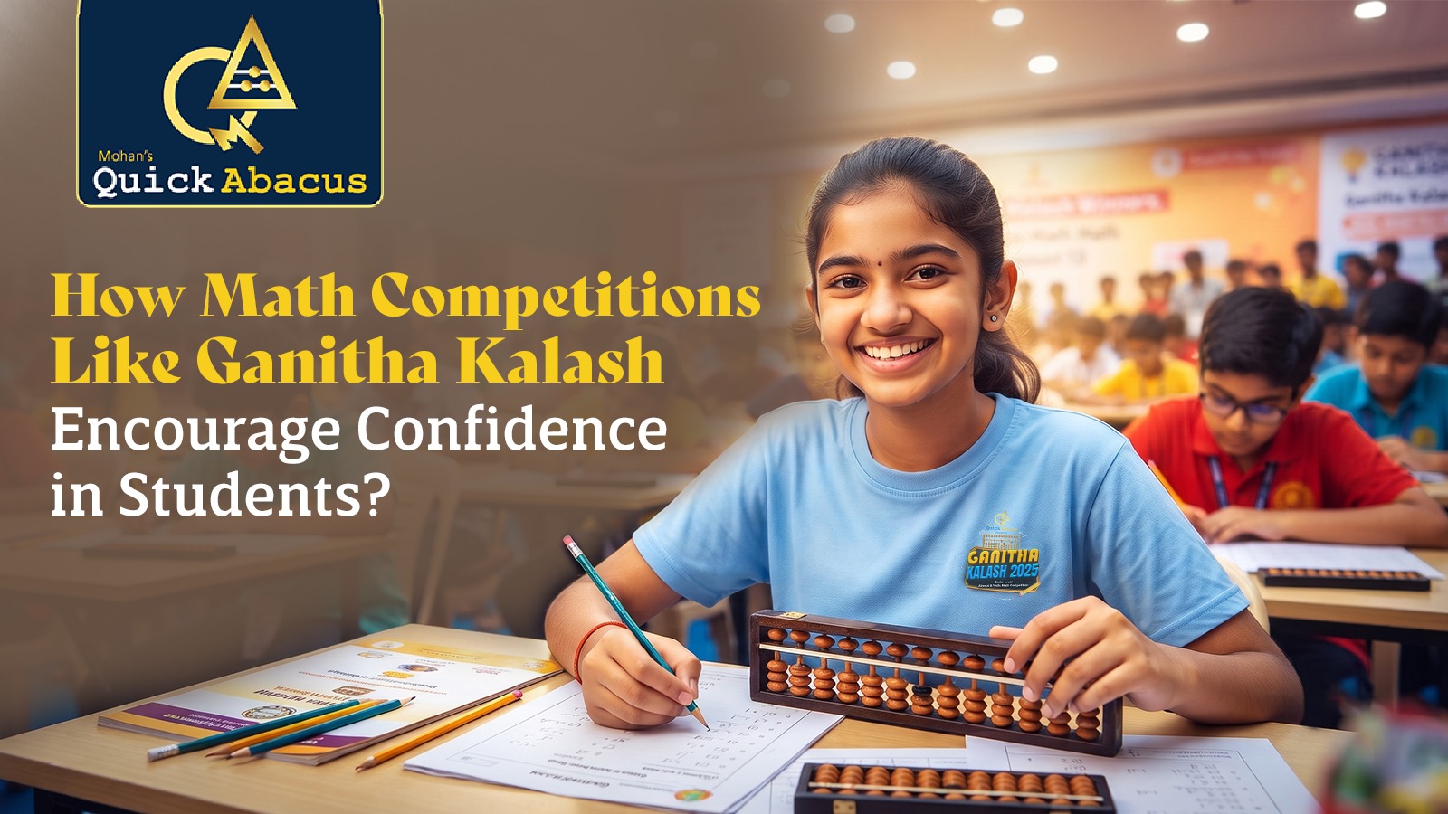 Student participating in Ganitha Kalash math competition using an abacus to build confidence and problem-solving skills
