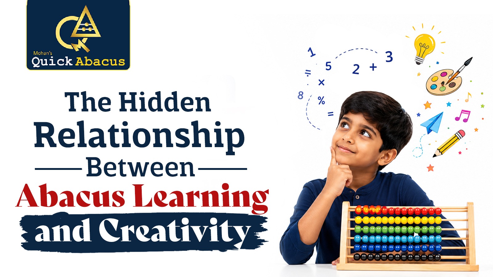 Child practising abacus calculations to develop creative thinking and concentration