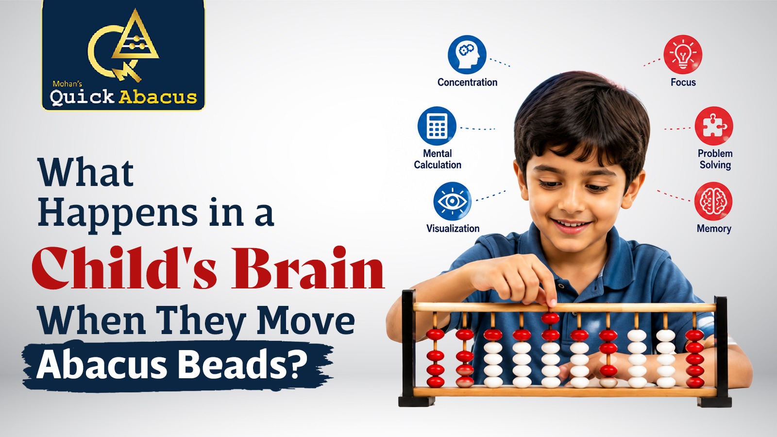 Child moving abacus beads while practising mental math