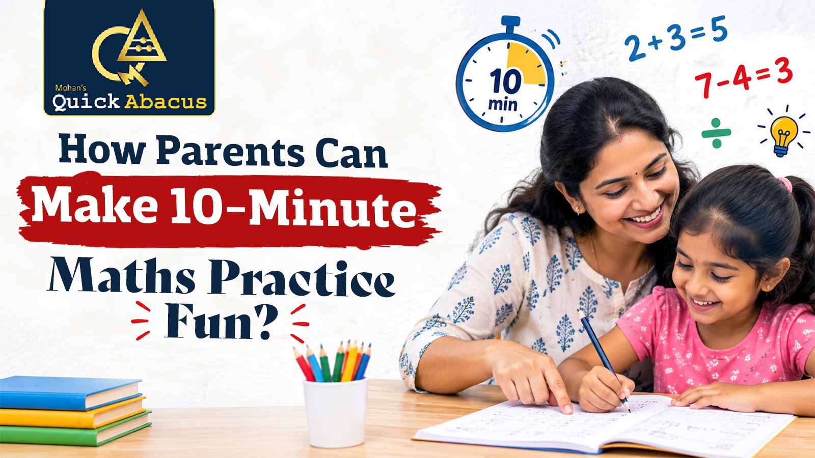 Parent helping child with fun Quick Abacus maths practice